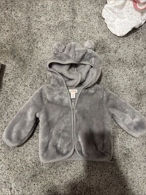 Cat & Jack Soft Gray Hooded Puffer Jacket with Bear Ears